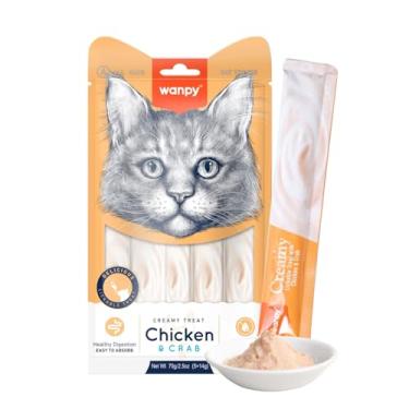 Imagem de Petisco Wanpy Truly Creamy para Gatos – 5 tubos de 14g (5 Unidades, Frango e Caranguejo)