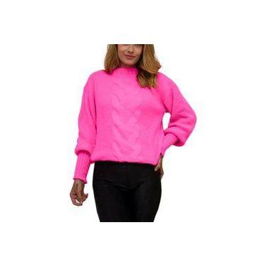 Imagem de Blusa feminina fang manga longa trança central tricô gola alta moda fe