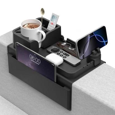 Imagem de Suporte de braço de sofá CLESOO bandeja de braço de sofá antiderrapante suporte de copo de silicone bandeja de apoio de braço de sofá bolso lateral duplo para sofá suporte de bebida suporte de braço