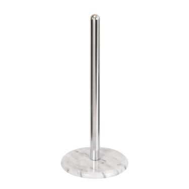 Imagem de Suporte de toalha de papel de mármore natural – Dispensador de bancada elegante com poste resistente à ferrugem cromado (14 cm de diâmetro x 32 cm A, off-white)