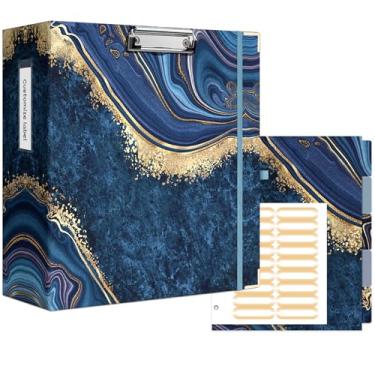 Imagem de Ospelelf Fichário com 3 anéis de 7,6 cm, fichário fofo para tamanho carta (28 x 21,5 cm) com 5 divisórias de abas, etiquetas de pasta de arquivo e pranchetas de perfil baixo, fichário de mármore azul para material escolar e material de escritório