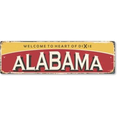 Imagem de SmartSign Placa de metal vintage do estado do Alabama de 10 x 35,5 cm "Welcome To Heart Of Dixie", alumínio à prova de ferrugem de 40 mil com sobretudo transparente, decoração de parede retrô, multicolorido