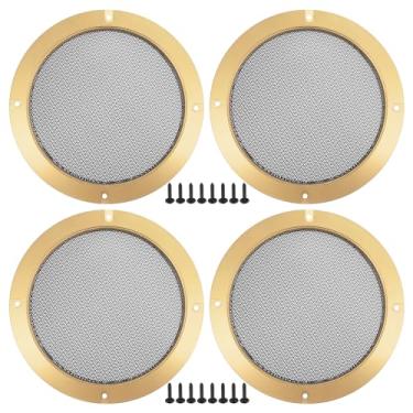 Imagem de ACROPIX Capa universal de grade de alto-falante de carro de 16,5 cm de malha redonda 6,5 polegadas caixa protetora de subwoofer com parafusos ferro dourado tom preto - pacote com 4
