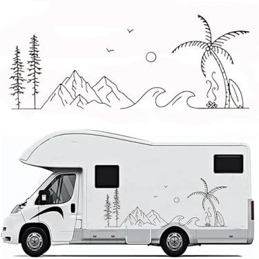 Imagem de Adesivo de paisagem de aventura para trailer, design de palmeira de montanha, 99,8 x 39,9 cm, adesivo de veículo externo CL1164 (preto)