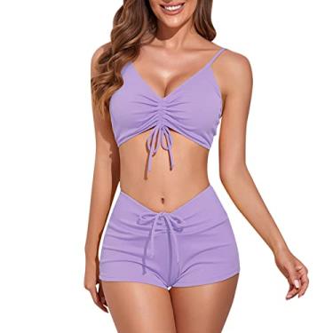 Imagem de CIADAZ Conjunto de biquíni feminino duas peças biquíni com cordão e cordão ajustável biquíni roupa de banho
