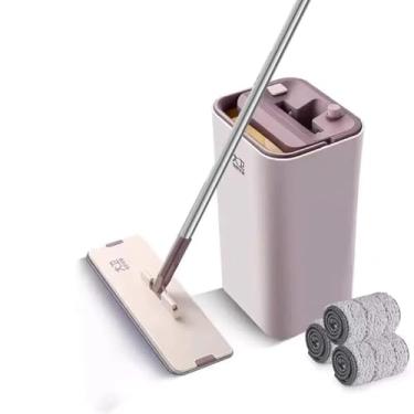 Imagem de TBATM Mop de Microfibra com 360 ° Auto Rotating Mop Head,Balde com Função de Espremer e Conjunto de Mop Plano,Uso Duplo de Seco e Molhado,para Laminado Telha de Mármore Pavimentos de Madeira Duro,B