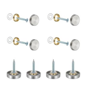 Imagem de YELARXI Parafusos de espelho 304 tampas decorativas de aço inoxidável fixadores de pregos, acabamento escovado de 20 mm adequado para ferragens de publicidade de sinal de espelho (8 peças, prata)