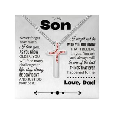 Imagem de 72ore Colar To My Son From Dad Baseball Cross para homens, corrente com pingente de cruz de aço inoxidável, acessórios de beisebol, joias de aniversário, presentes para meu filho, Sem Pedra Preciosa
