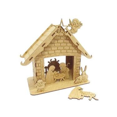Imagem de Mini Presépio Natal mdf Cru 15 cm - NoBrand