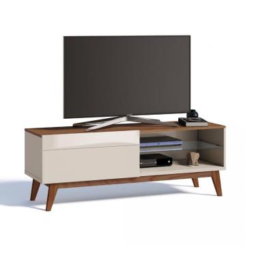 Imagem de Rack para TV até 55 Polegadas 1 Gaveta Classic Retrô 52cmx146cm Imcal Off White/Freijó