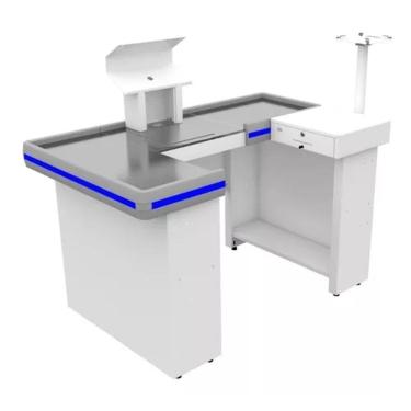 Imagem de Check-out Caixa Supermercado 1,50m Com Furação + Kit Amapá Cor Branco Perfil Azul