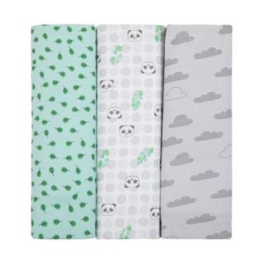 Imagem de Kit com 3 Cueiros Flanelados para Bebê 80x80 cm – 100% Algodão – Tecido Suave e Antialérgico – Enxoval Recém-Nascido – Era Uma Vez (Panda)