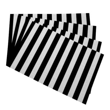 Imagem de Y YIHANGBEST Jogo americano clássico com listras pretas e brancas de linho, linhas verticais, tapete de mesa de jantar, protetor de mesa para ambientes internos, almofada antiderrapante, conjunto de 4