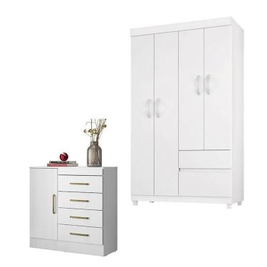 Imagem de Cômoda Montevidéu E Guarda Roupa Solteiro Lótus Branco Flex - Demóbile