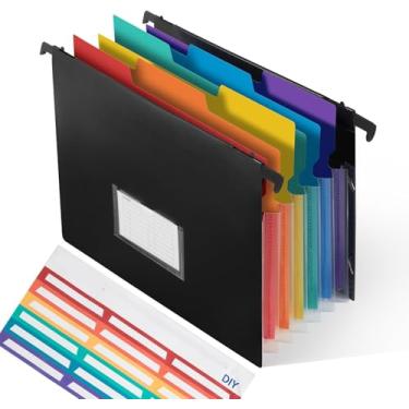Imagem de TRANBO Pasta de arquivo suspensa de 7 bolsos com ganchos retráteis para arquivo, organizador de arquivos sanfonado expansível tamanho carta com faixa elástica para moldura de arquivo ou uso em