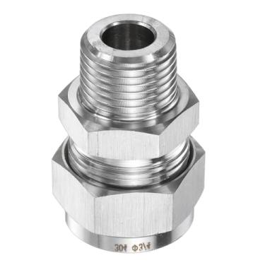 Imagem de HARFINGTON Encaixe de compressão tubo de 3/10.2 cm OD x 1/5.1 cm PT rosca macho aço inoxidável acoplador reto adaptador tubo de compressão conector de encaixe de tubo para óleo gás água