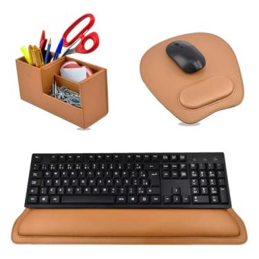 Imagem de Kit Organizador de Mesa Sintético Vayly com Apoio para Teclado, Mouse Pad Ergonômico e Porta-Caneta 3 em 1 (Rose Gold)