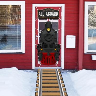 Imagem de VitalCozy Pacote com 3 para decoração de festa de trem, tecido de poliéster, faixa de trem, trilho de ferrovia, corredor, trens, pano de fundo para festa de aniversário, escola, sala de aula, porta de