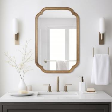 Imagem de WallBeyond Espelho de parede de arco de canto arredondado de 50,8 cm x 76,2 cm com moldura de madeira para entrada, sala de estar ou quarto - madeira clara, cor de mel