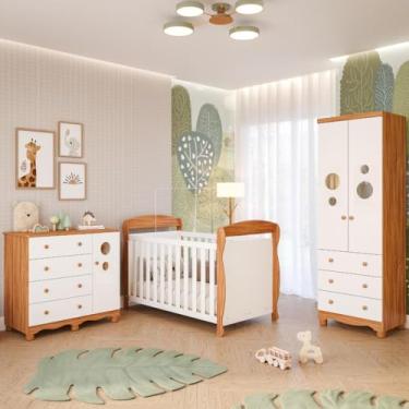 Imagem de Quarto Bebê Completo Berço Americano Marquesa 3em1 Guarda Roupas 2 Portas Cômoda Bolinha 100% Mdf