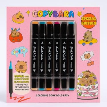 Imagem de Kit Livro de Colorir Capivara + 6 Canetas Coloridas Touch - Edição Especial Premium - 50 Páginas Únicas de Capivara - Secagem Instantânea - Desenvolve Coordenação - Estimula Criatividade