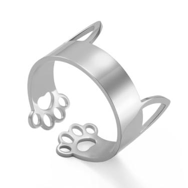 Imagem de TEAMER Anel ajustável fofo de aço inoxidável delicado para gatos com nome personalizado para amantes de animais de estimação, joias femininas, Aço inoxidável, Sem pedra preciosa