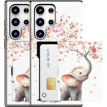 Imagem de MUQR Capa compatível com Samsung Galaxy S23 Ultra com porta-cartão fofo - Design Kawaii, proteção contra quedas de nível militar, capa carteira robusta para mulheres (elefante branco pulverizando