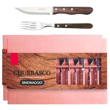 Imagem de Kit Churrasco Jogo de Talheres Jumbo com Cabo de Madeira 24 peças Simonaggio Serve 12 Pessoas