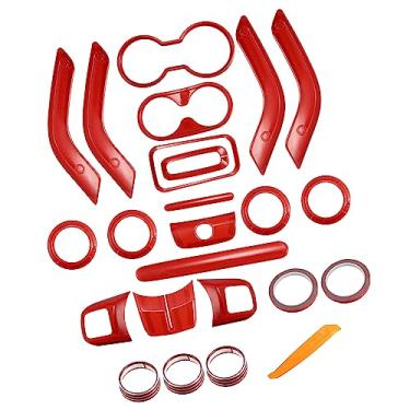 Imagem de A ABSOPRO Conjunto completo de decoração de interiores kit de acabamento para volante console central saída de ar tampa da maçaneta da porta para Jeep Wrangler 2011-2018 vermelho (conjunto de 21)