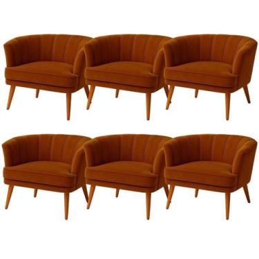 Imagem de Conjunto 6 poltronas para Recepção Macia Tecido Veludo Resistente Pés 