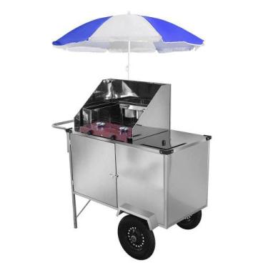 Imagem de Carrinho de Tapioca Cefaz Luxo Inox Rodas Pneumáticas e Guarda Sol L14