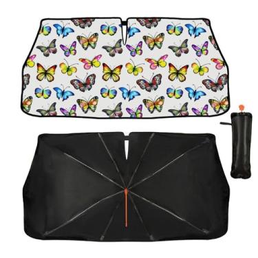 Imagem de Guarda-sol para para-brisas de carro - Guarda-sol colorido borboletas para janela dianteira do carro, bloqueiam raios UV guarda-chuva dobrável para viseira de sol mantém o veículo fresco para a