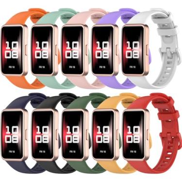 Imagem de Z.DuDuZAZA Pulseiras macias compatíveis com Huawei Band 8/9/10 com adaptador de conexão de metal - não é fácil de quebrar - resistente a manchas - durável - 10 cores (10 peças)