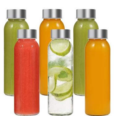 Imagem de Danmu Garrafas de suco de vidro com tampas de 227 g, garrafas de suco de vidro reutilizável, tampas de aço inoxidável 100% à prova de vazamento para suco, água, leite, milkshake, café, pacote com 6