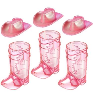 Imagem de Artlunar Mini botas de caubói cor-de-rosa com chapéu rosa - copos de plástico bonitos para mulheres, lembrancinhas de festa de vaqueira ocidental (3)