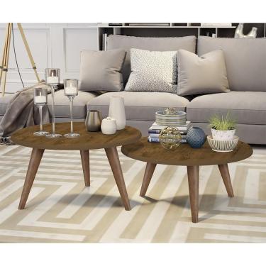 Imagem de Conjunto Mesa De Centro E Mesa De Apoio Grazi - Pés De Madeira Madeirado - J3 Móveis