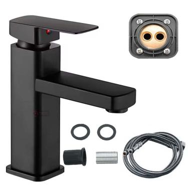 Imagem de Torneira para Banheiro Lavabo Lavatório ou Pia / Bancada / Mesa Metal Aço Inox Quadrada Luxo 1/4 de volta - Preto