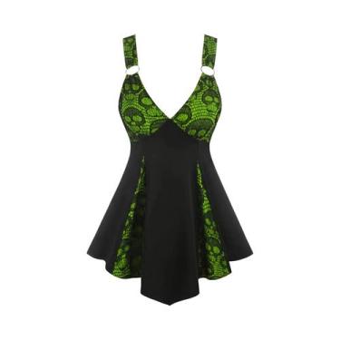 Imagem de Novo plus size feminino sling cinta vestido crânio gótico punk renda c