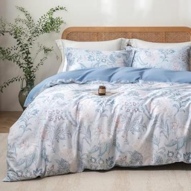 Imagem de MILDLY Conjunto de capa de edredom tamanho casal 100% algodão de fibra longa de luxo Paisley Floral Patten reversível conjunto de capa de edredom 3 peças