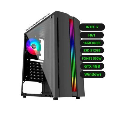 Imagem de Computador CPU Gamer Intel Core i7 H61 16GB DDR3 SSD 512GB GTX 4GB WiFi Windows