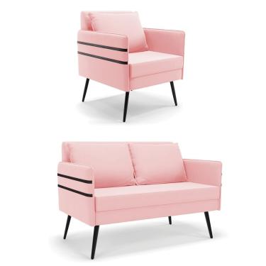 Imagem de Kit 01 Namoradeira E 01 Poltrona Suede Rosa Bebê