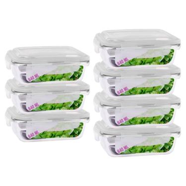 Imagem de Kit 7 Potes Vidro 640ml Hermetico Marmitas 4 Travas Resistente