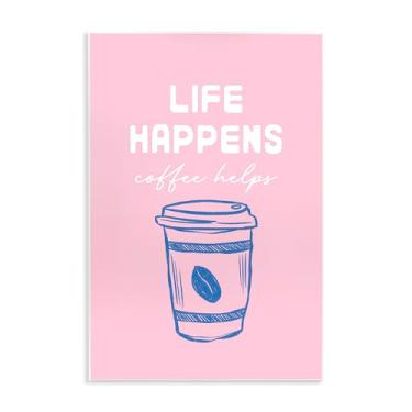 Imagem de Stupell Industries Coffee helps life happen on pink wall plaque art design por JJ Design House LLC, 19 x 13