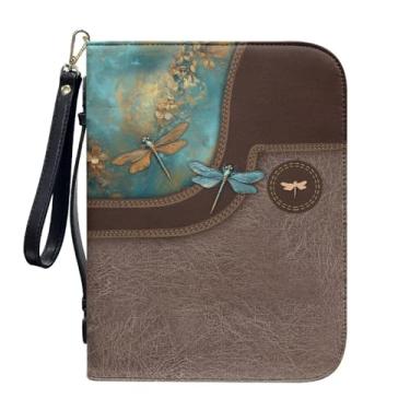 Imagem de Panskyllis Capa bíblica feminina de couro com fita preta personalizada para estudo da Bíblia bolsa de transporte, Libélula azul, Large