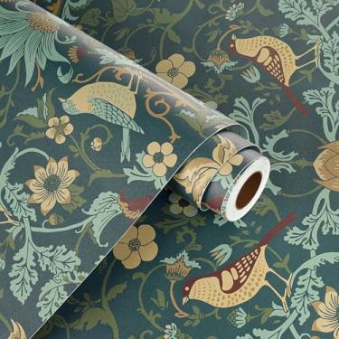 Imagem de WESTICK Papel de contato floral verde escuro descasque e cole William Morris papel de parede boho pássaro vintage papel de parede autoadesivo Art Nouveau papel de parede botânico para quarto armários