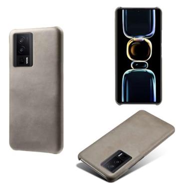Imagem de Capa para Xiaomi Redmi POCO F5 Pro 5G,Proteção contra quedas,Casca de volta de cor sólida simples,Design de couro de imitação de plástico-Gray