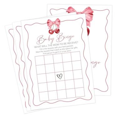 Imagem de Cherry Baby Shower Games, Cherry Baby Bingo Game para 30 convidados com cartas de jogo, revelação de gênero, suprimentos e decorações para chá de bebê (DV35)