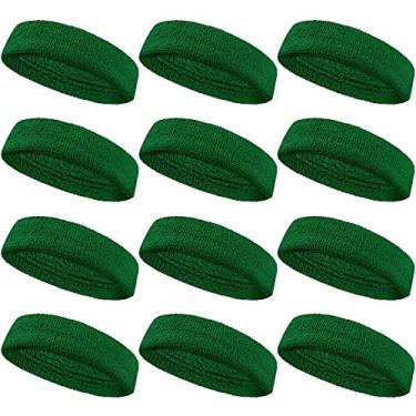 Imagem de COUVER Faixa de cabelo esportiva com absorção de umidade, tecido felpudo de algodão atlético, faixa de suor para tênis, basquete, corrida, academia, malhar para homens e mulheres, pacotes múltiplos