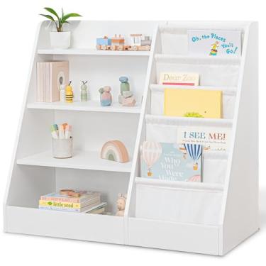Imagem de Comfy Cubs Estante infantil de 90 x 40 x 81 cm – Prateleira Montessori de madeira compensada resistente com prateleiras macias e rígidas para brinquedos e livros – adequada para crianças, organizador