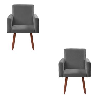 Imagem de Kit 2 Poltronas Decorativas Cadeiras Nina Veludo Chocolate Chumbo